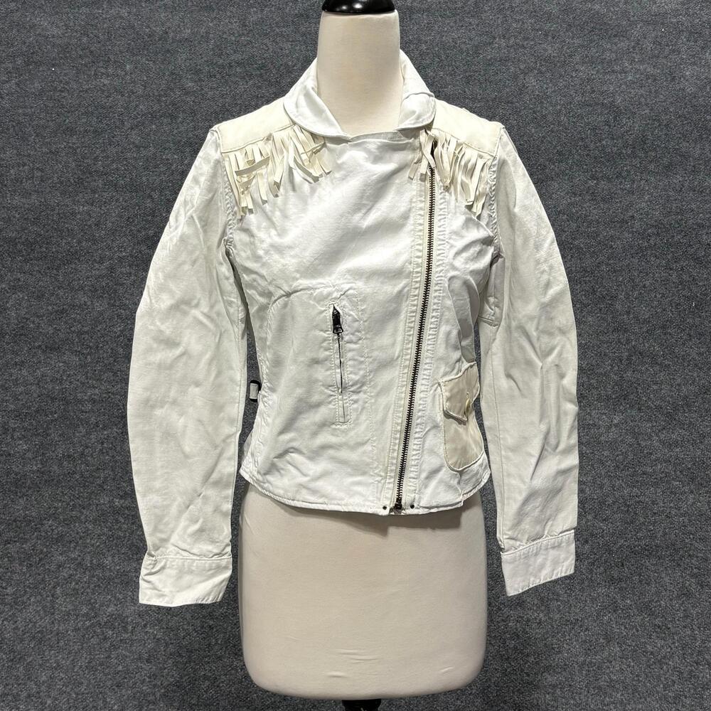 Polo Ralph Lauren Jacket Womens Small White Fringe Moto Western Asymmetrical Zip
